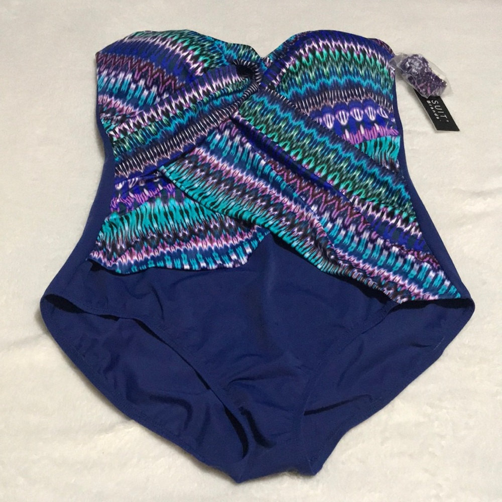 Dreamsuit by Miracle Brands Blue Multicolor One-Piece Swimsuit Sz 14